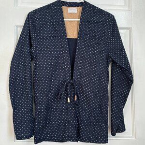 Akashi Kama Noragi Jacket Navy Blue White Tie Japanese Yama Indigo 100% Cotton S